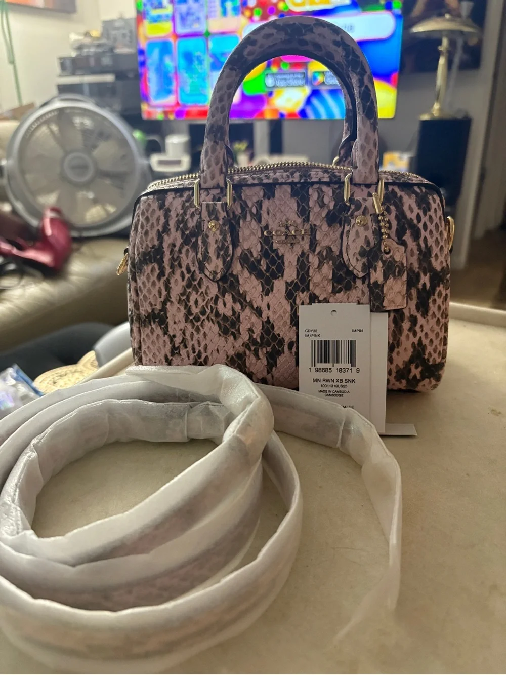 Coach mini Rowan pink Snake-Print Satchel with Detachable Strap
